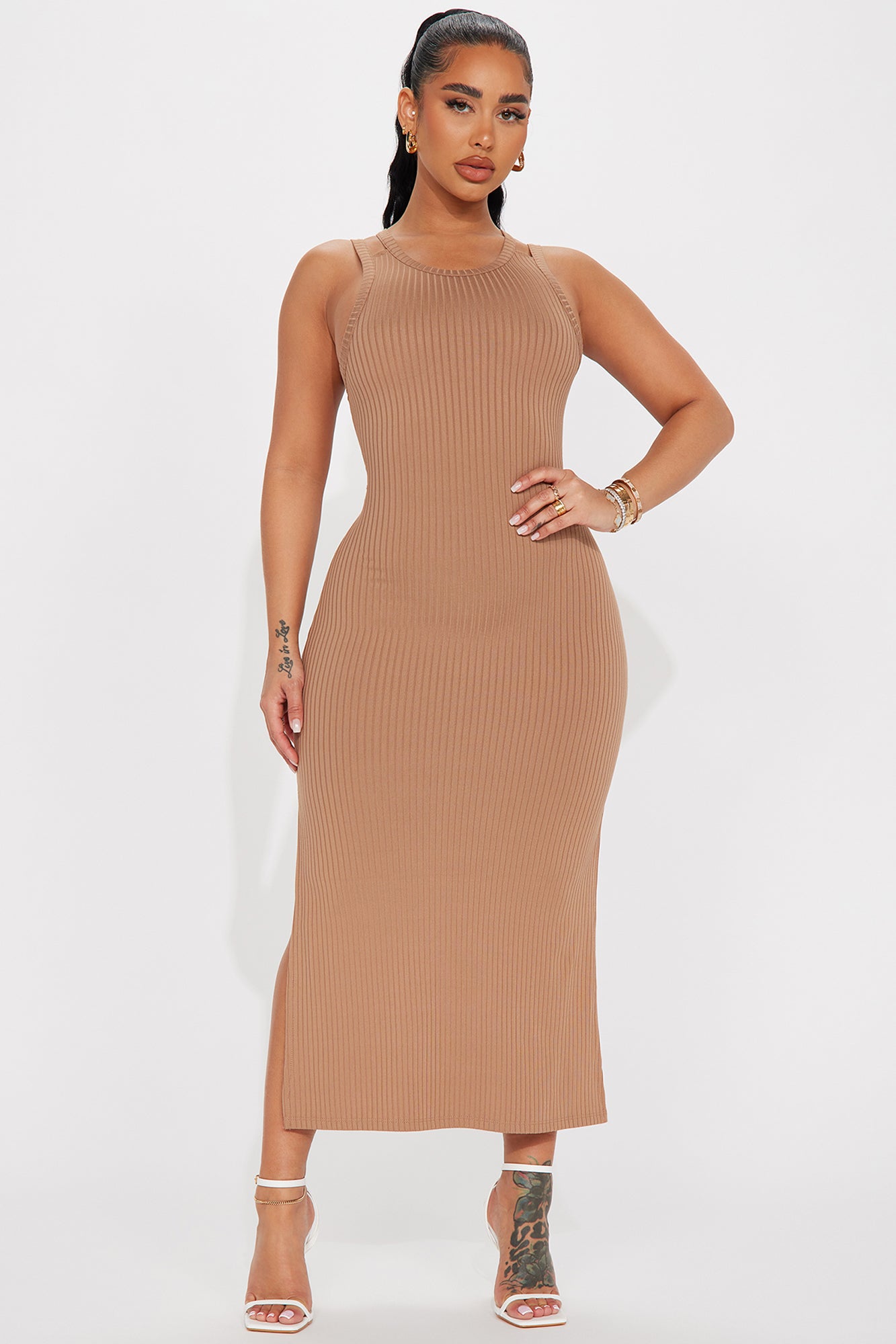 Leah Ribbed Midi Dress - Taupe Special