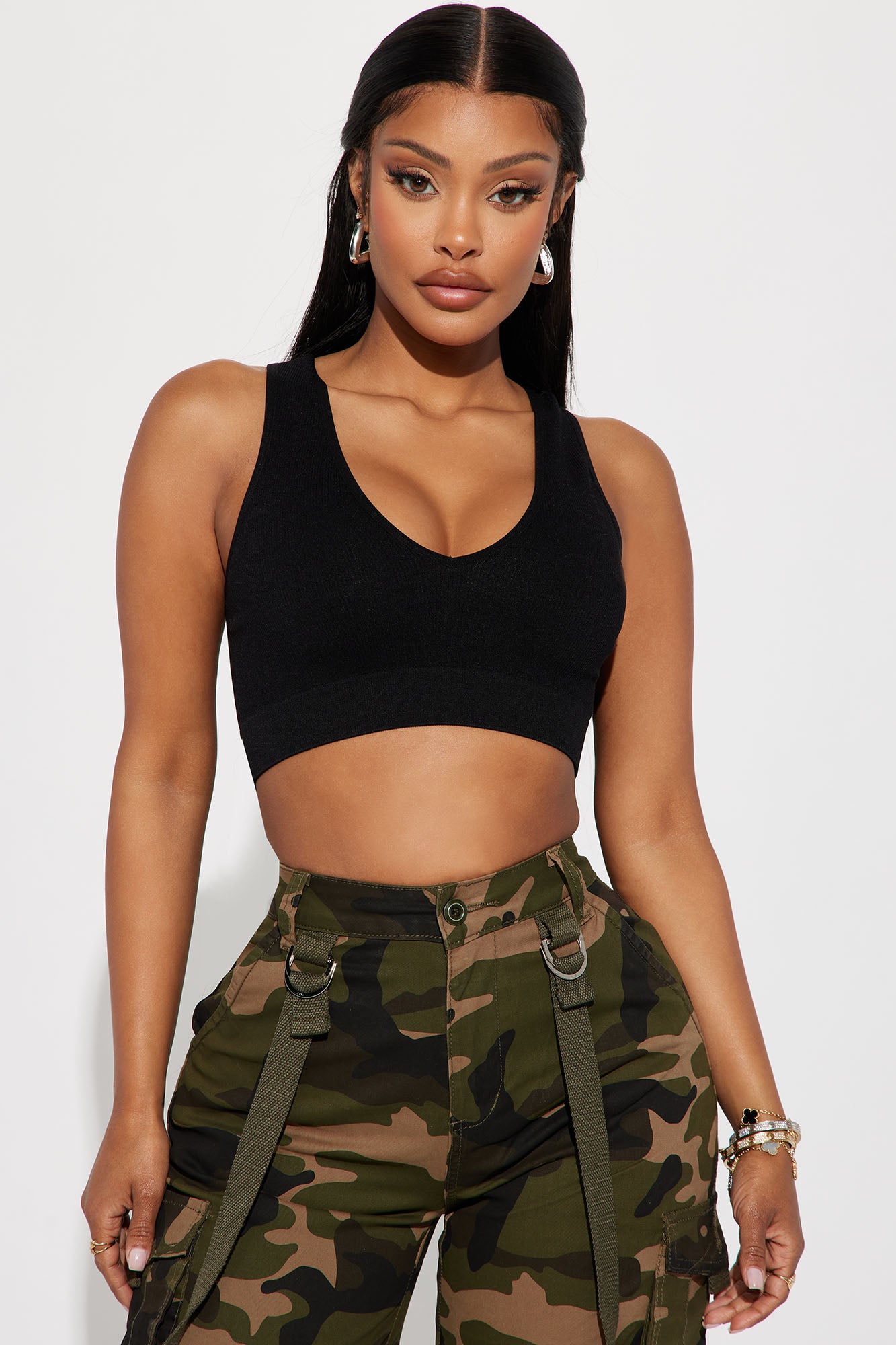 Pia Seamless V-Neck Tank - Black Discount