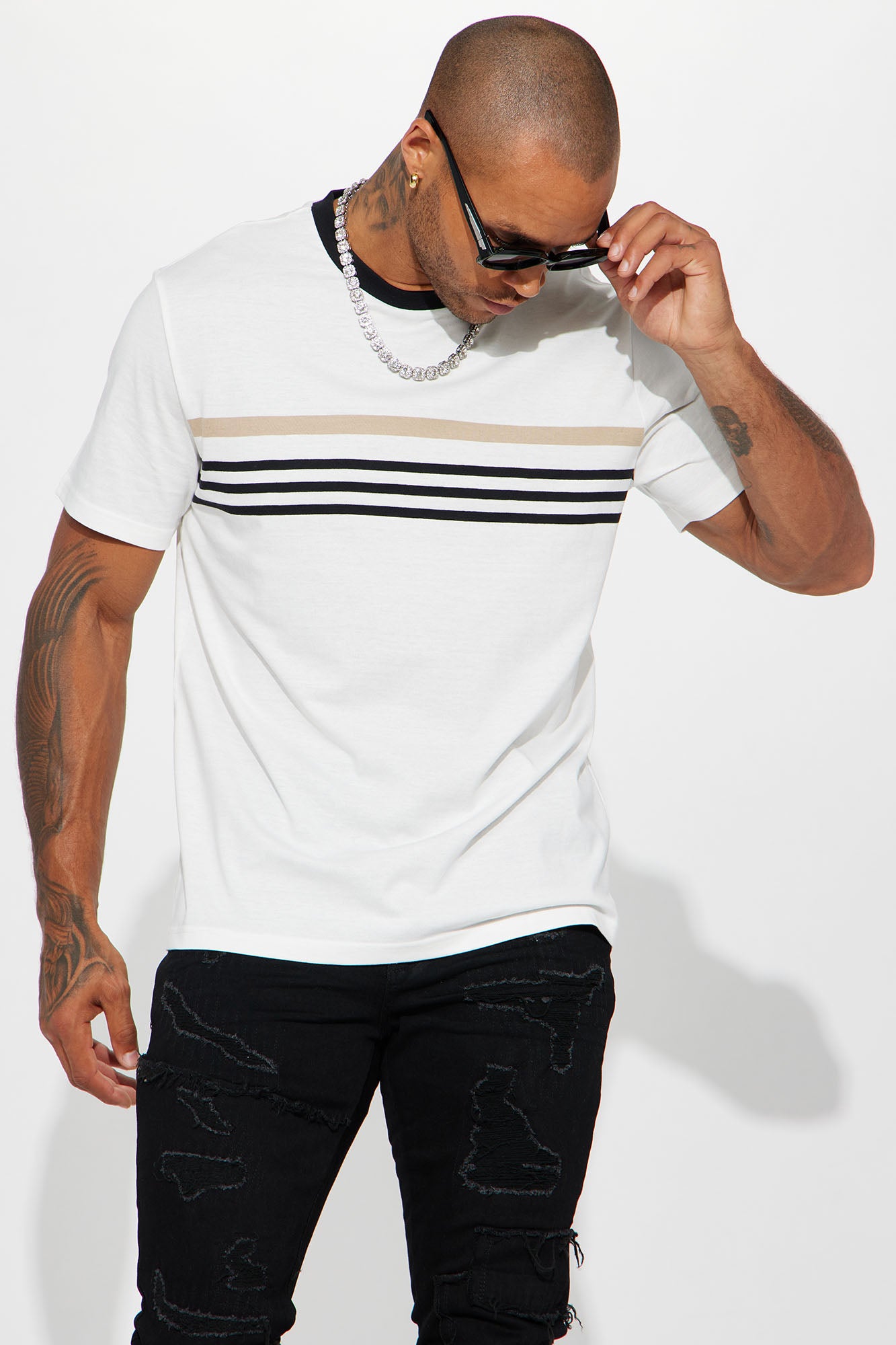 Casual Stripped Short Sleeve Tee - White Trending Now!