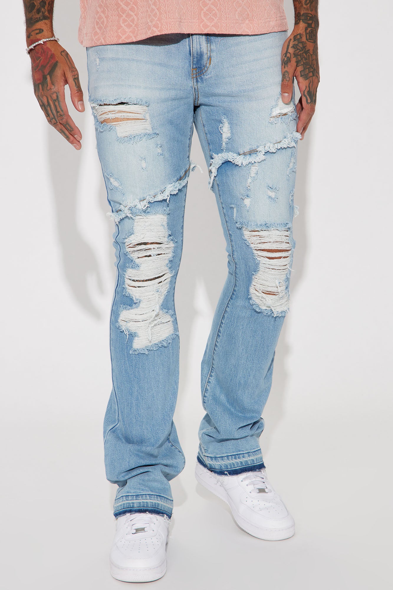 Caught In The Cycle Stacked Skinny Flare Jeans - Light Blue Wash