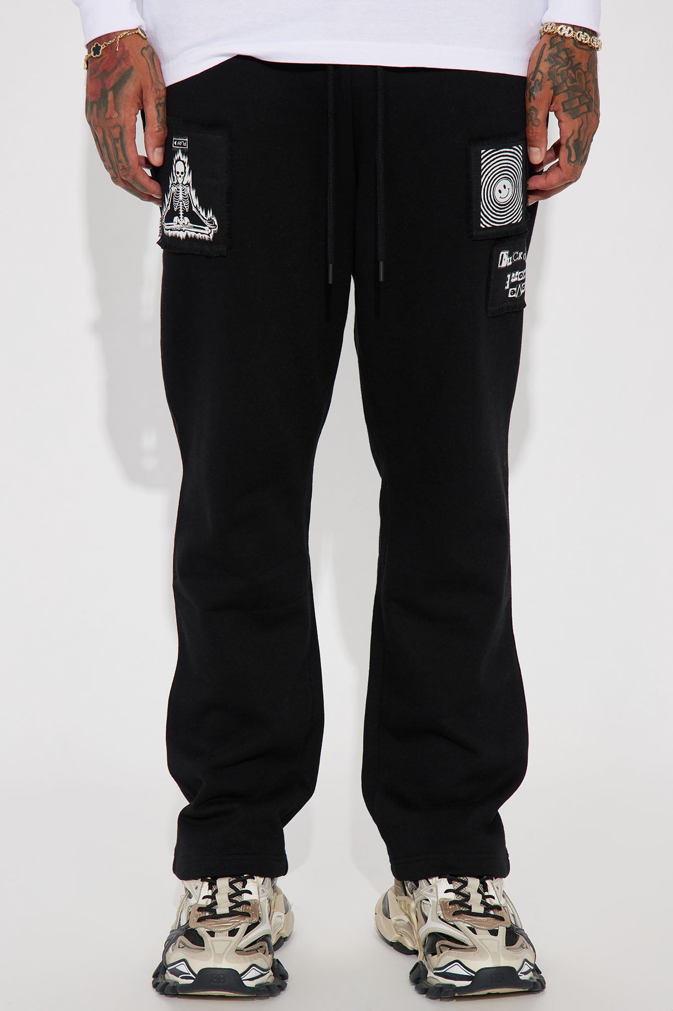 Tyson Love More Patches Straight Sweatpants - Black