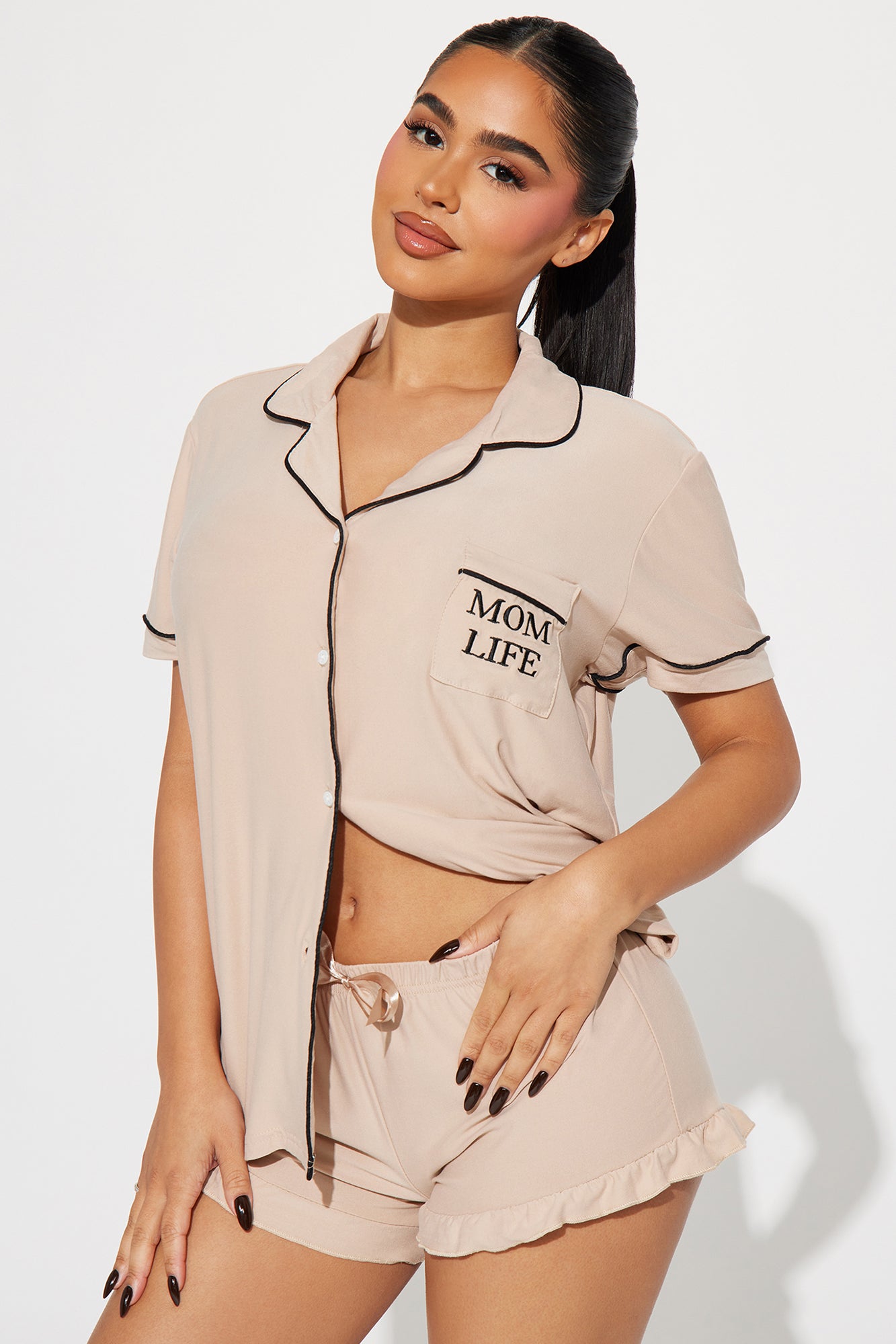 Mom Life PJ Short Set - Tan Supply